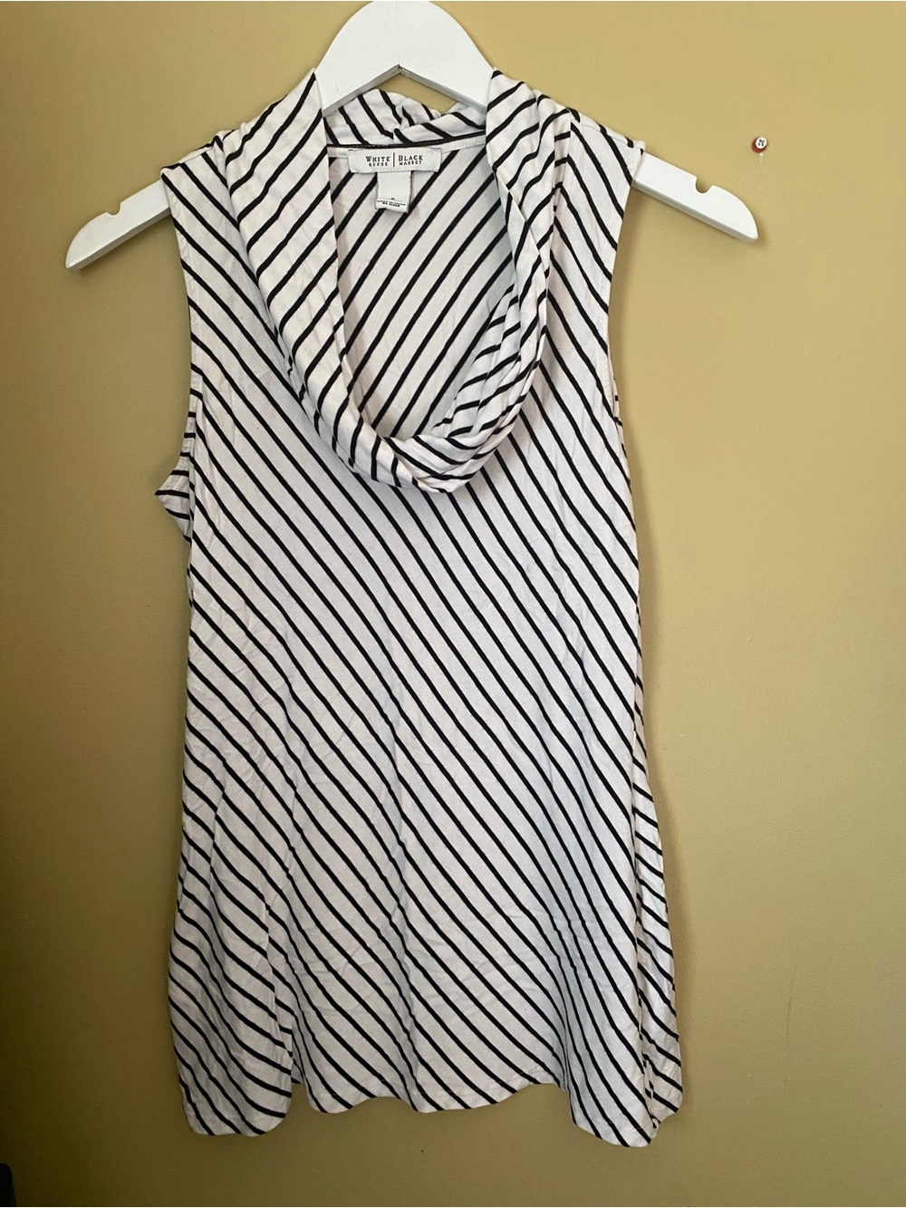 White House Black Market Sleeveless Cowl Neck Top - White/Black, Size Small